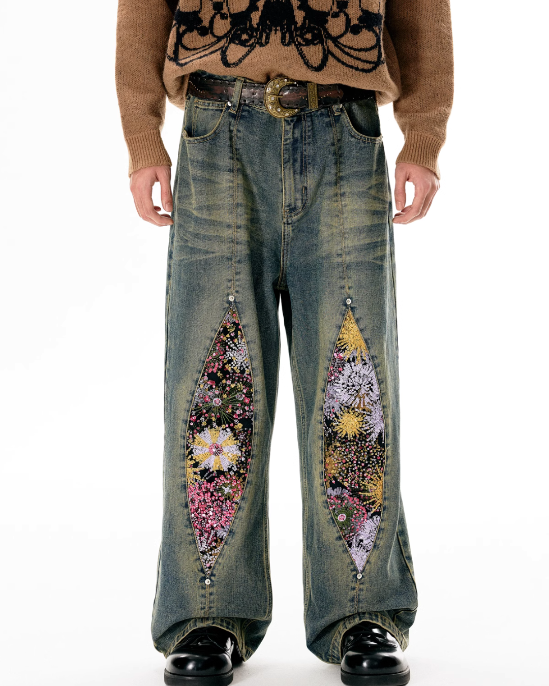 Retro Floral Design Denim Pants ART0001