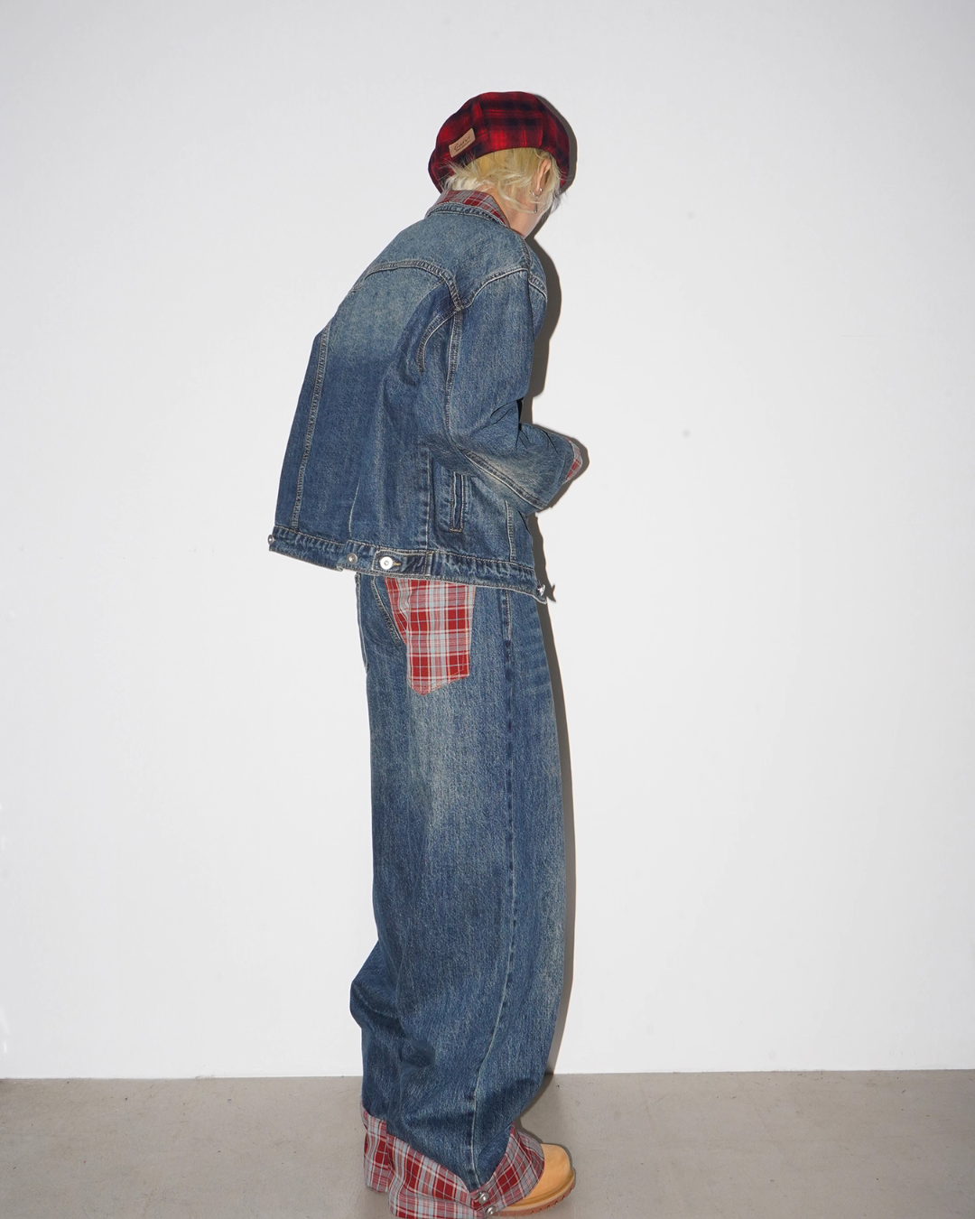 Retro Plaid Denim Jacket / Wide Denim Pants MCY0003