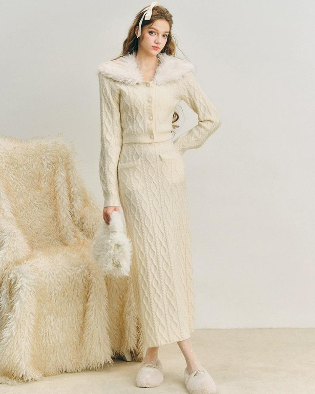 Cable Knitted Cardigan & Tight Skirt GOU0132