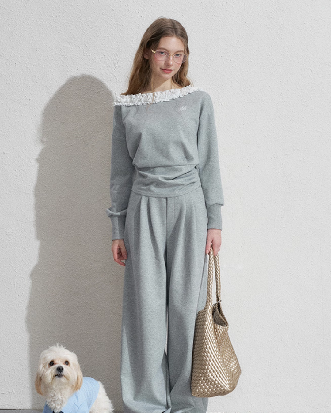 Frill Off-Shoulder Sweat Top / Wide Sweat Pants NEP0001