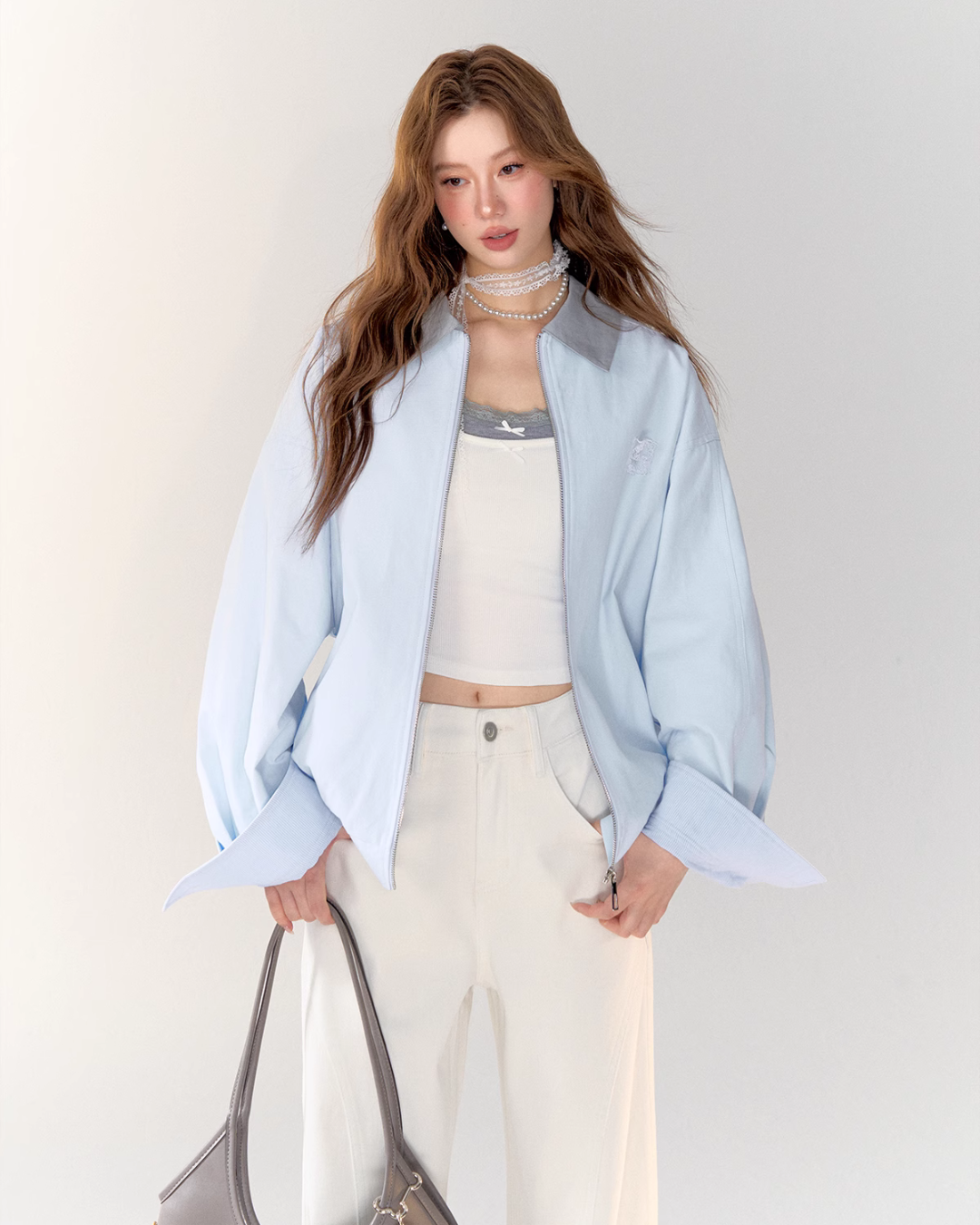 Light Sea Salt Blue Jacket / White Wide Pants ASG0021