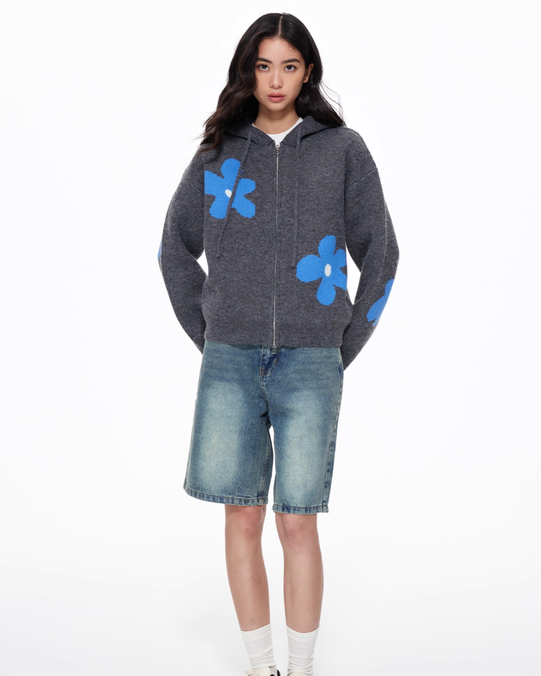 Flower Motif Knit Zip UDS0003