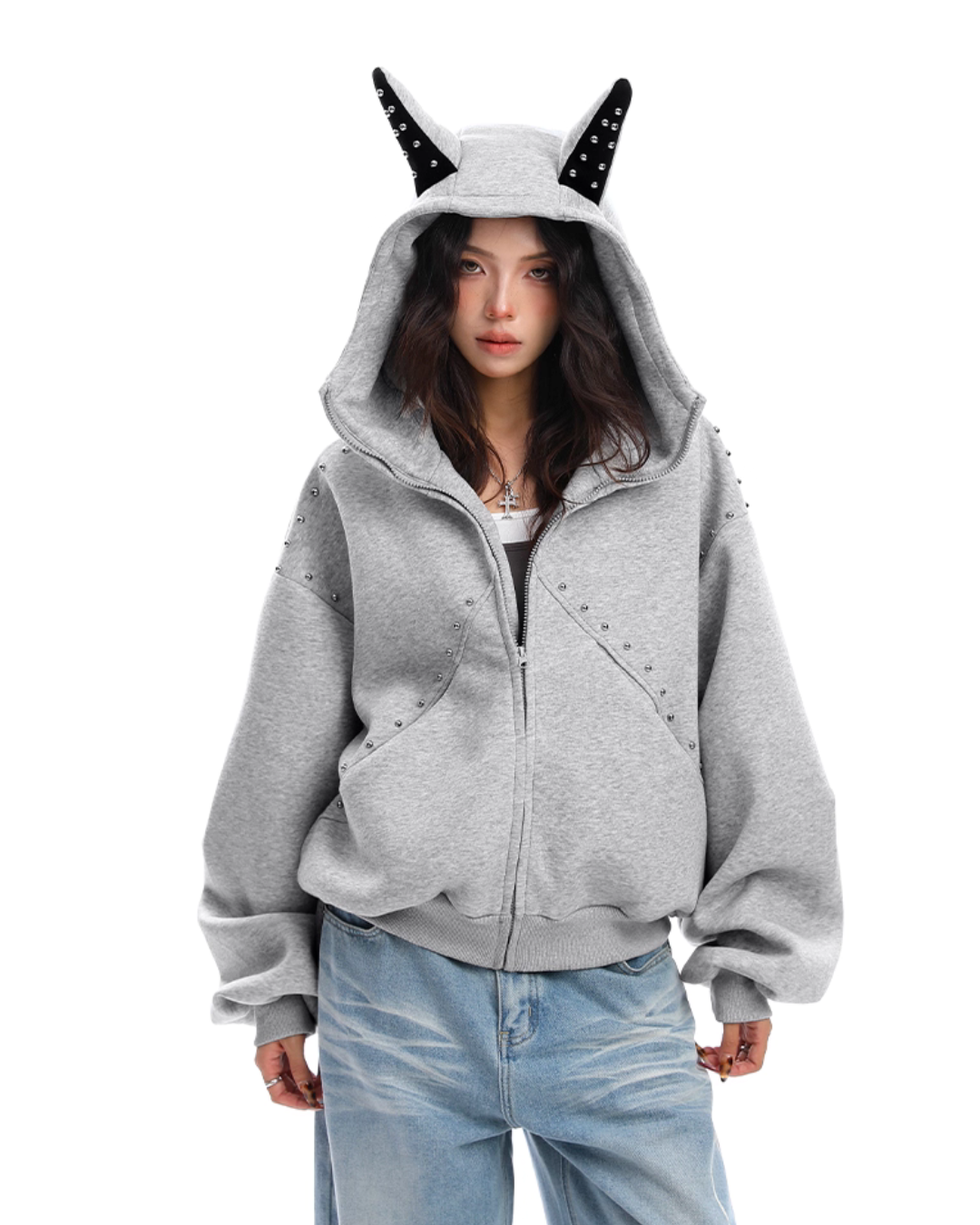 Ear Design Studded Hoodie BGS0022