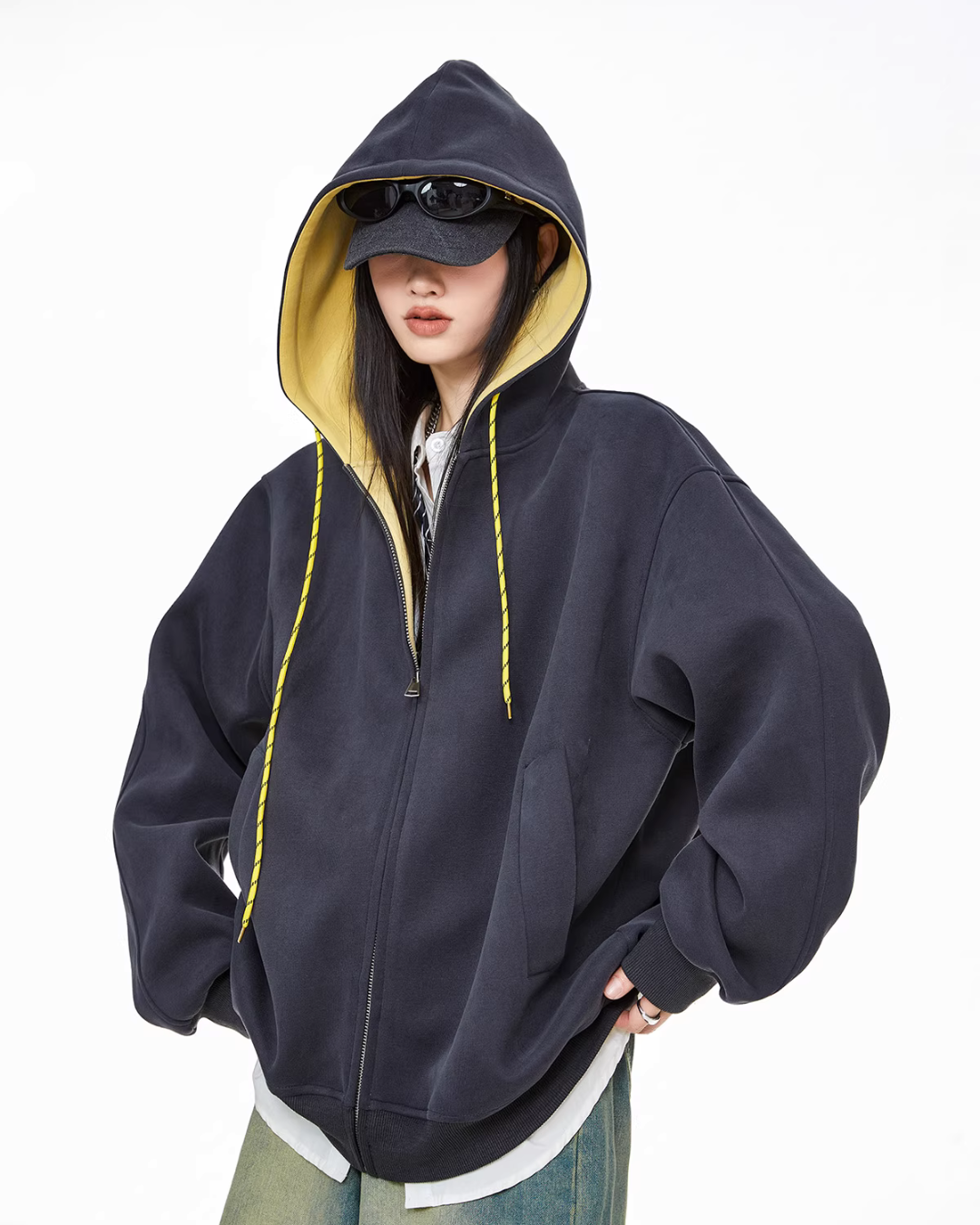 Oversized Drawstring Full Zip Hoodie ICM0073