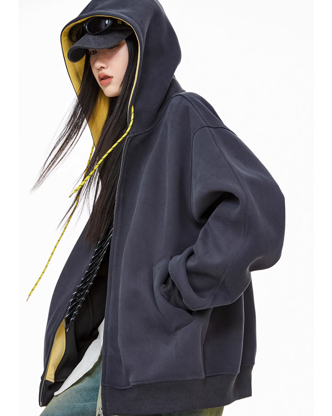 Oversized Drawstring Full Zip Hoodie ICM0073