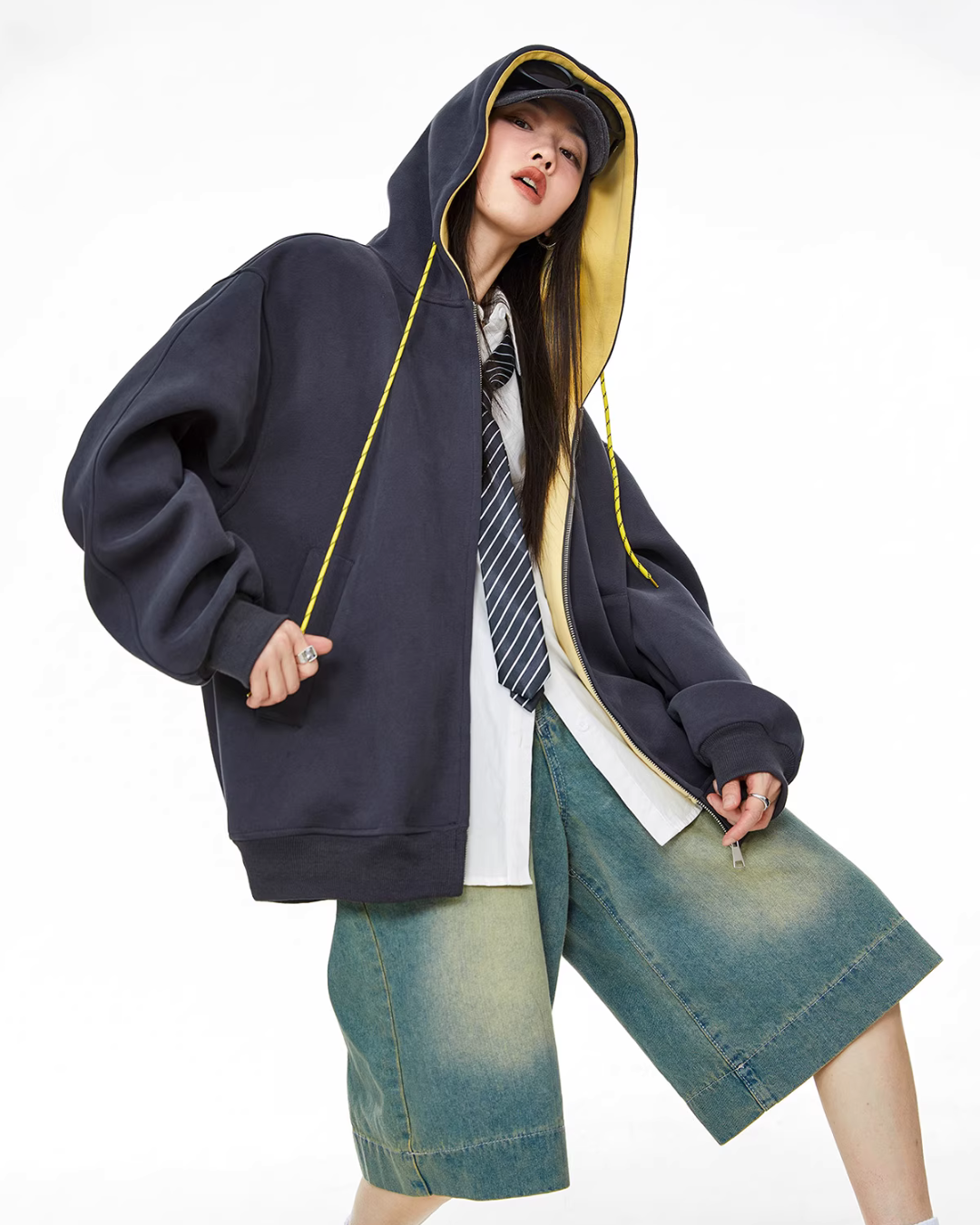 Oversized Drawstring Full Zip Hoodie ICM0073