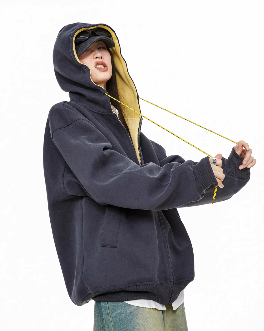 Oversized Drawstring Full Zip Hoodie ICM0073