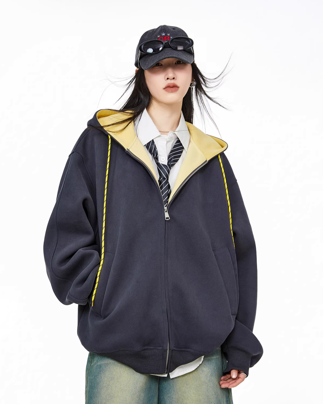 Oversized Drawstring Full Zip Hoodie ICM0073