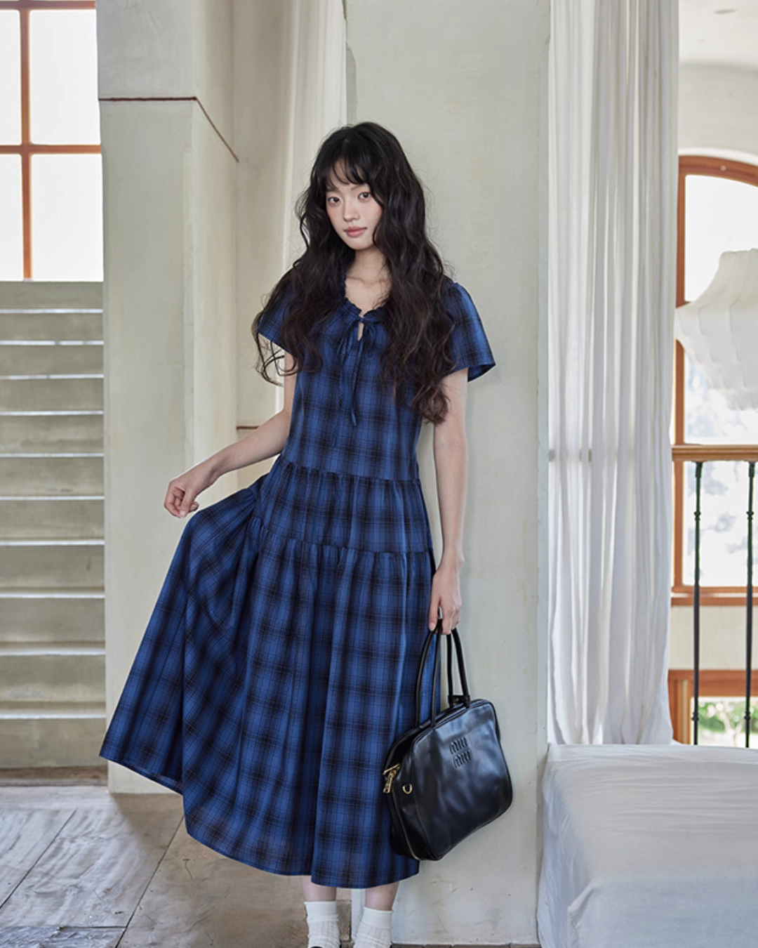 Checkered Long Flare Dress SMS0024