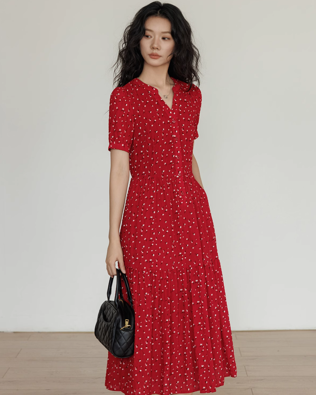 Small Flower Red Long Dress VAS0093