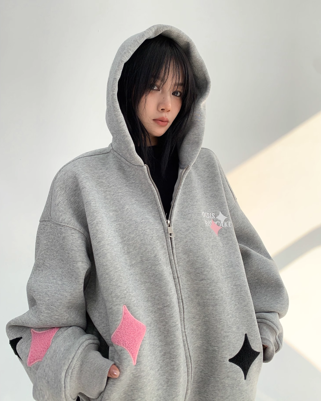 Diamond Patch Zip Hoodie YLS0609