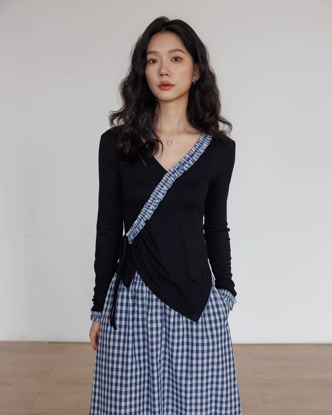 Gingham Check Asymmetrical Dress VAS0007