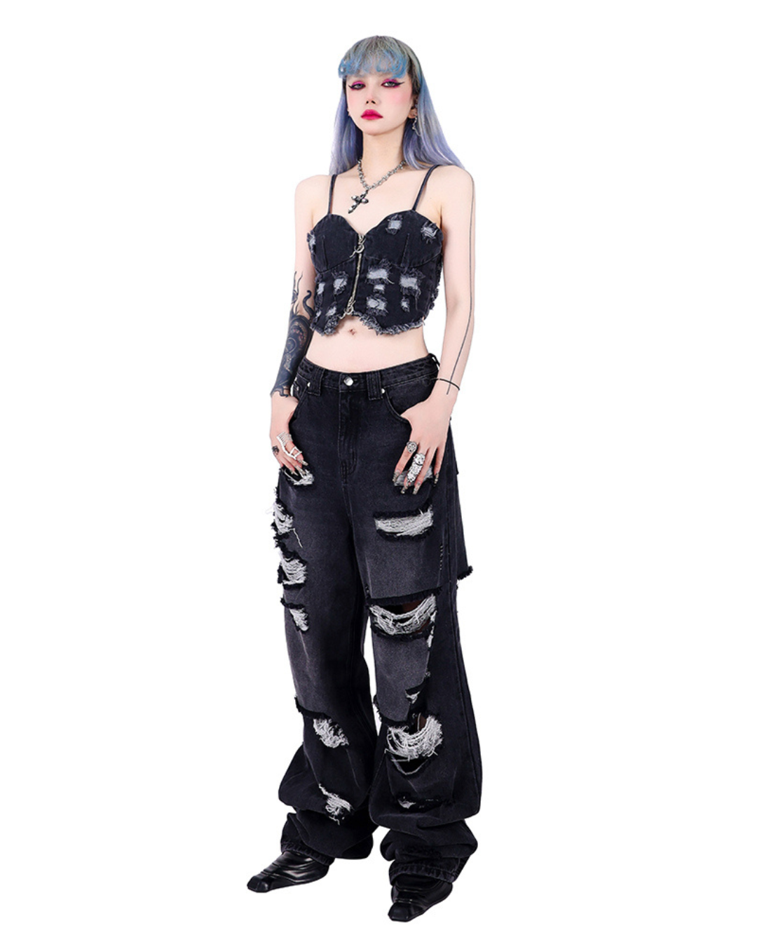 Smoky Black Damaged Denim PPK0108