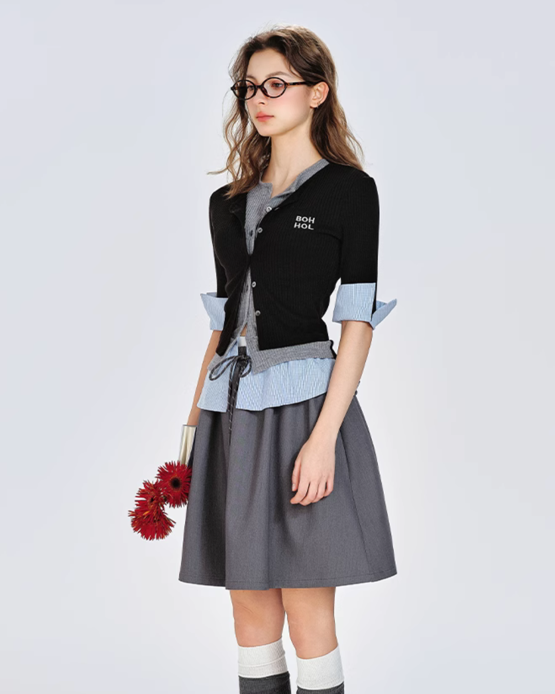 Layered Style V-Neck Slim Knit BHB0002