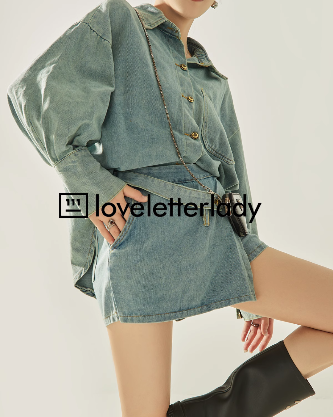 Denim Blue Loose Shirt / Mini Skirt LLA0313