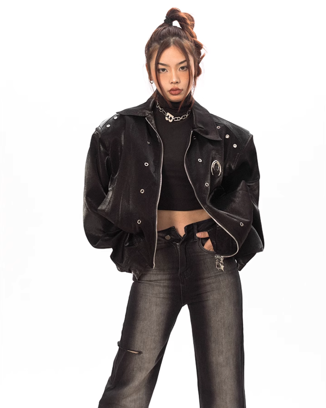 Metal Label Padded Shoulder Jacket BLB0029