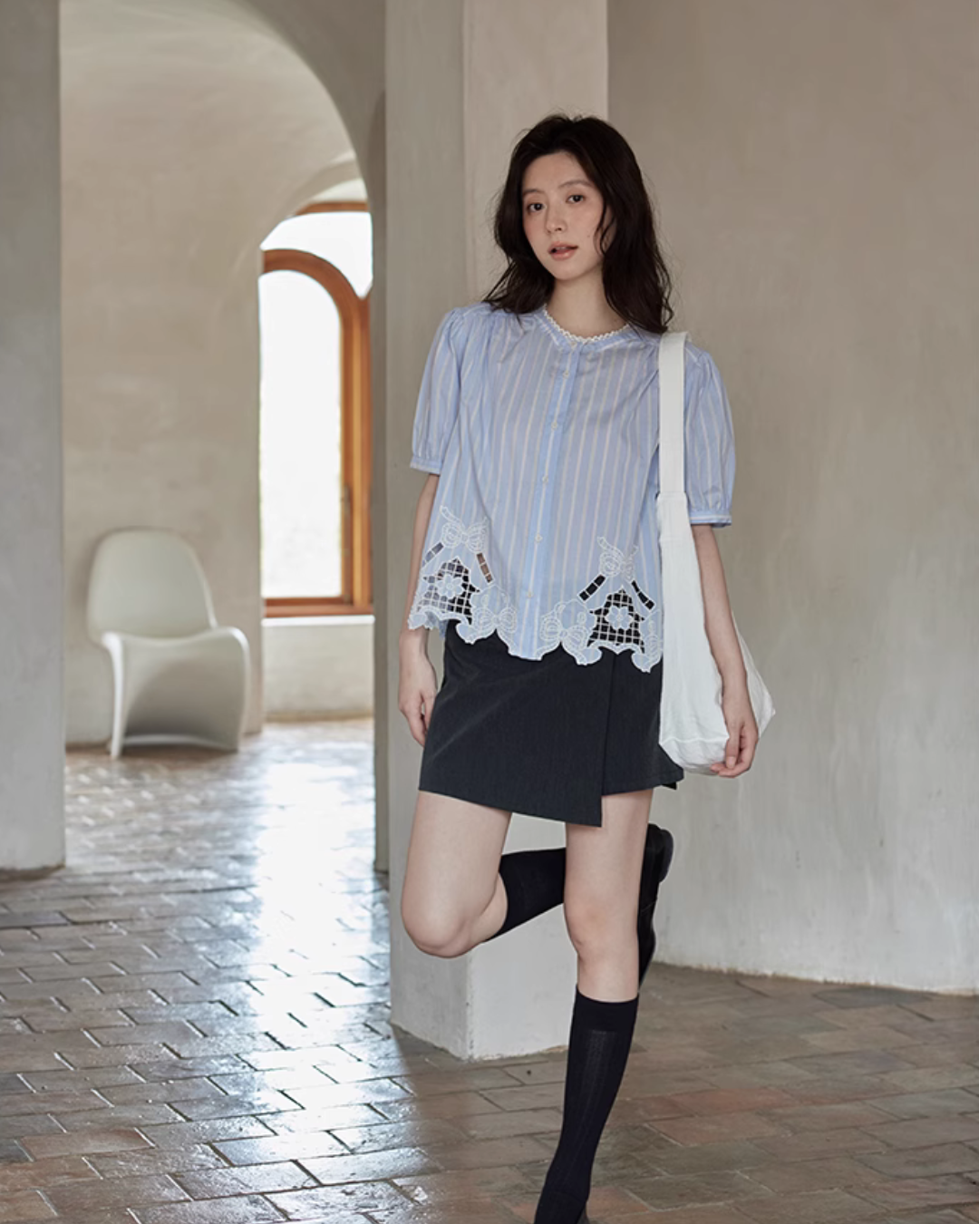 Puff Sleeve Striped Shirt SMS0007
