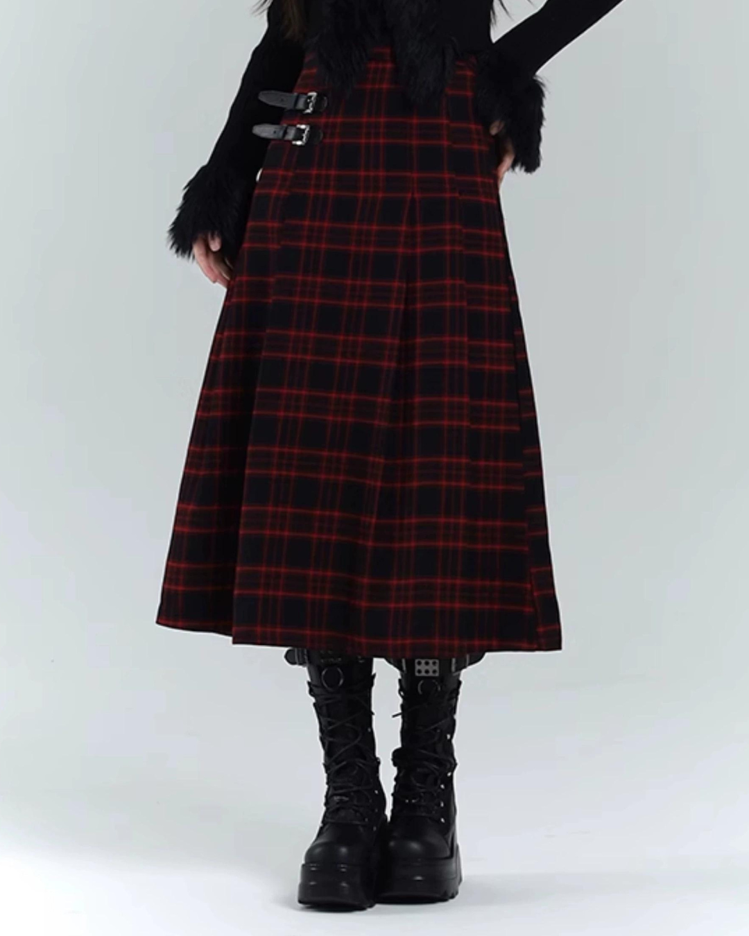 Belt Design Check Skirt lgh0013