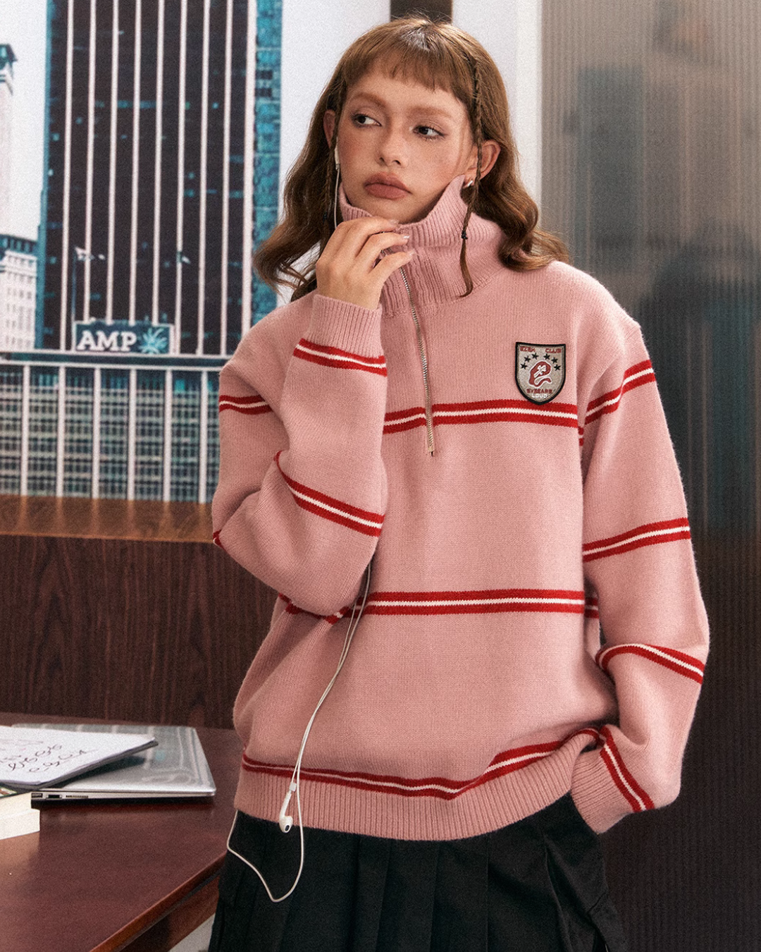 Half Zip College Style Knit EZK0085