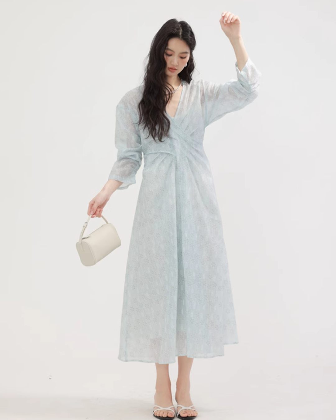 V-Neck Floral Patterned Long Dress CHS0003