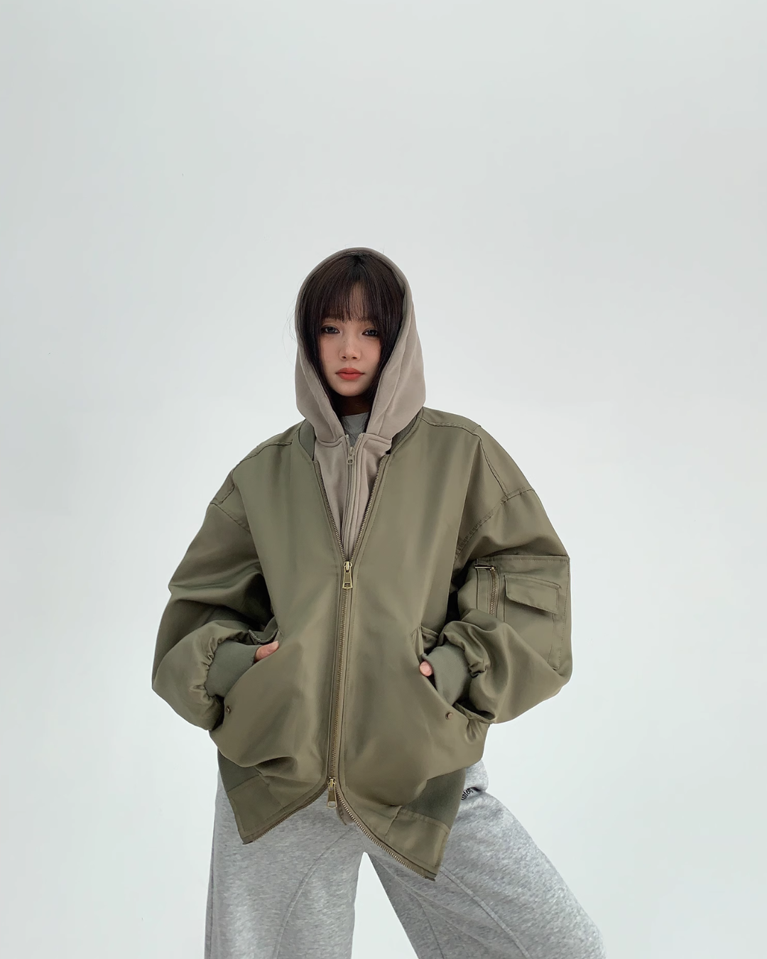 Layered Style Double Zip Hooded Jacket YLS0828
