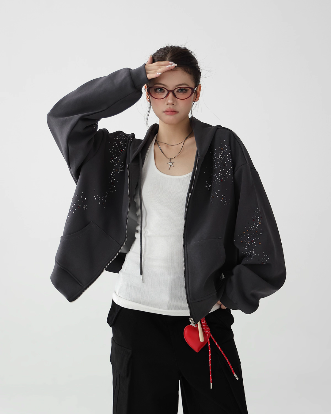 Sequin Embroidered Zip Hoodie ACS0278