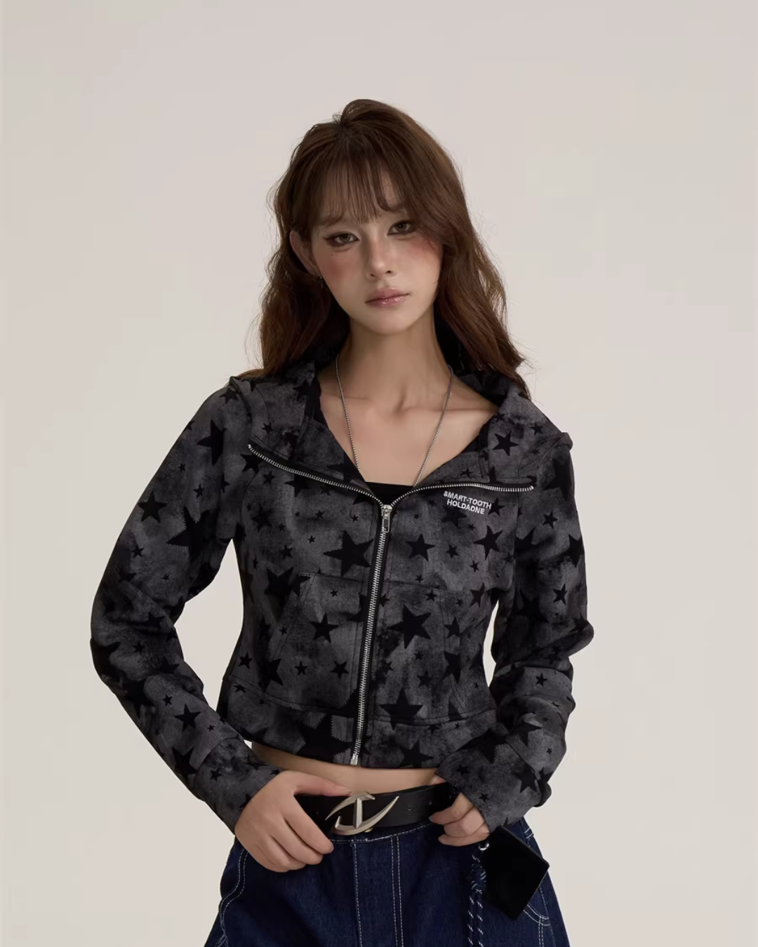 Star-Patterned Zip-Up Hoodie ONP0002