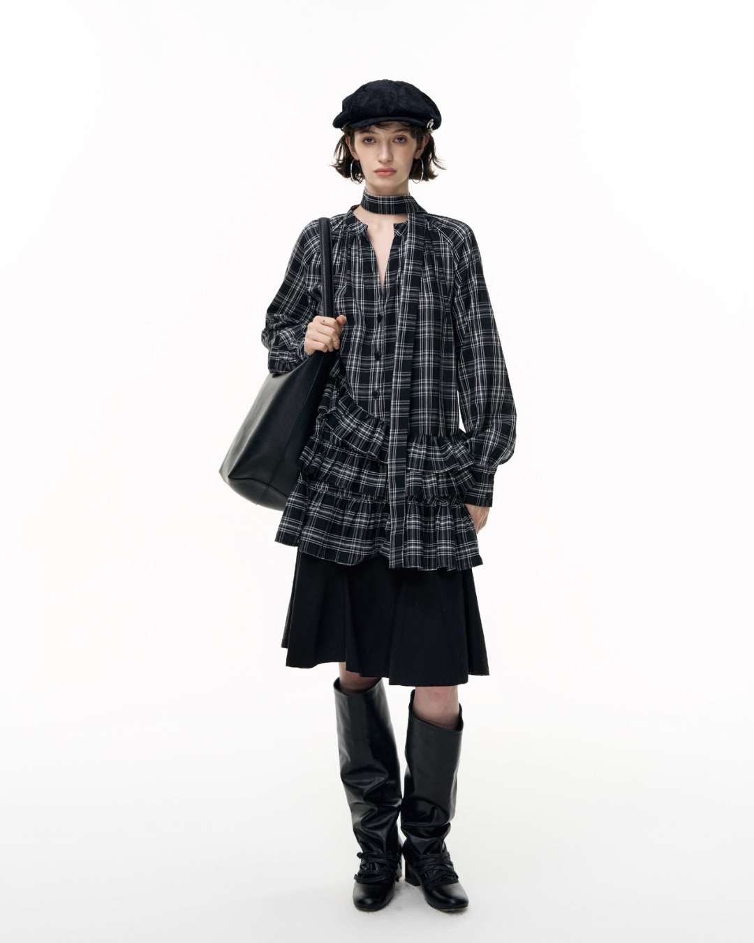 Plaid Ruffled Long Sleeve Shirt SHE0009