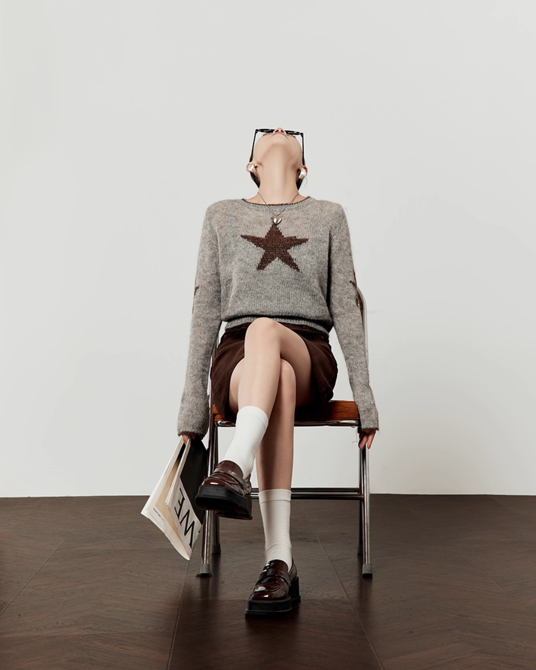 Star Round Neck Knit / A-line Mini Skirt LLA0539