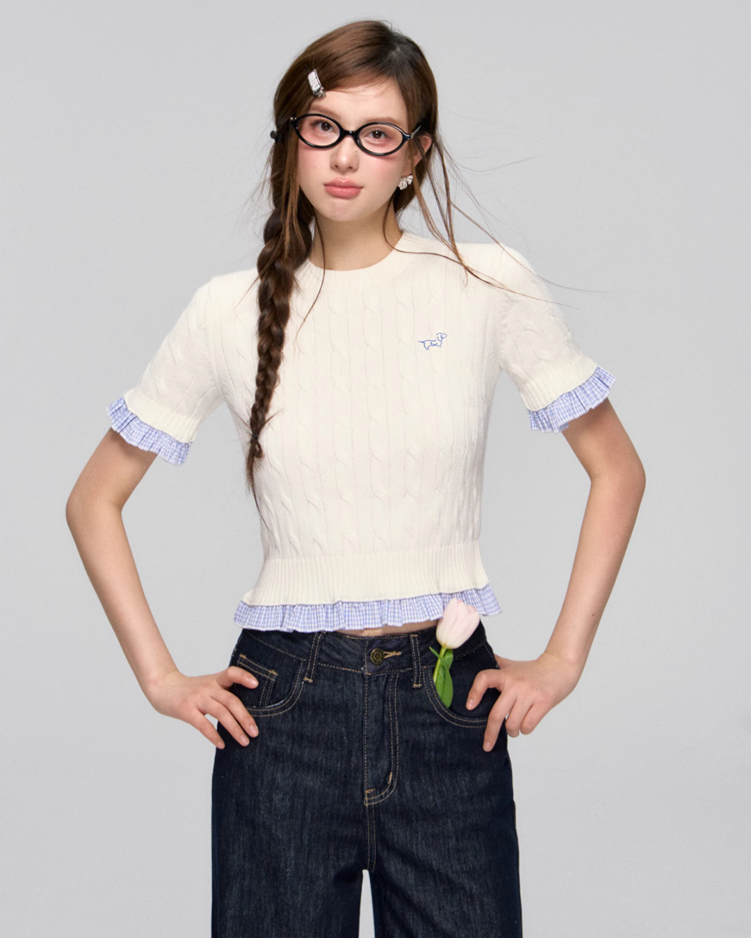 Cable Short Sleeve Knit ASG0027
