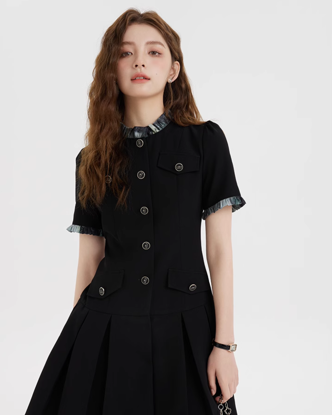 Box Pleat Tweed Dress LSN0008