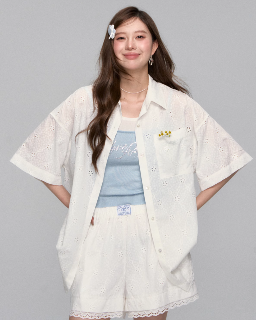 Flower Lace Short Sleeve Shirt / Half Pants ASG0043