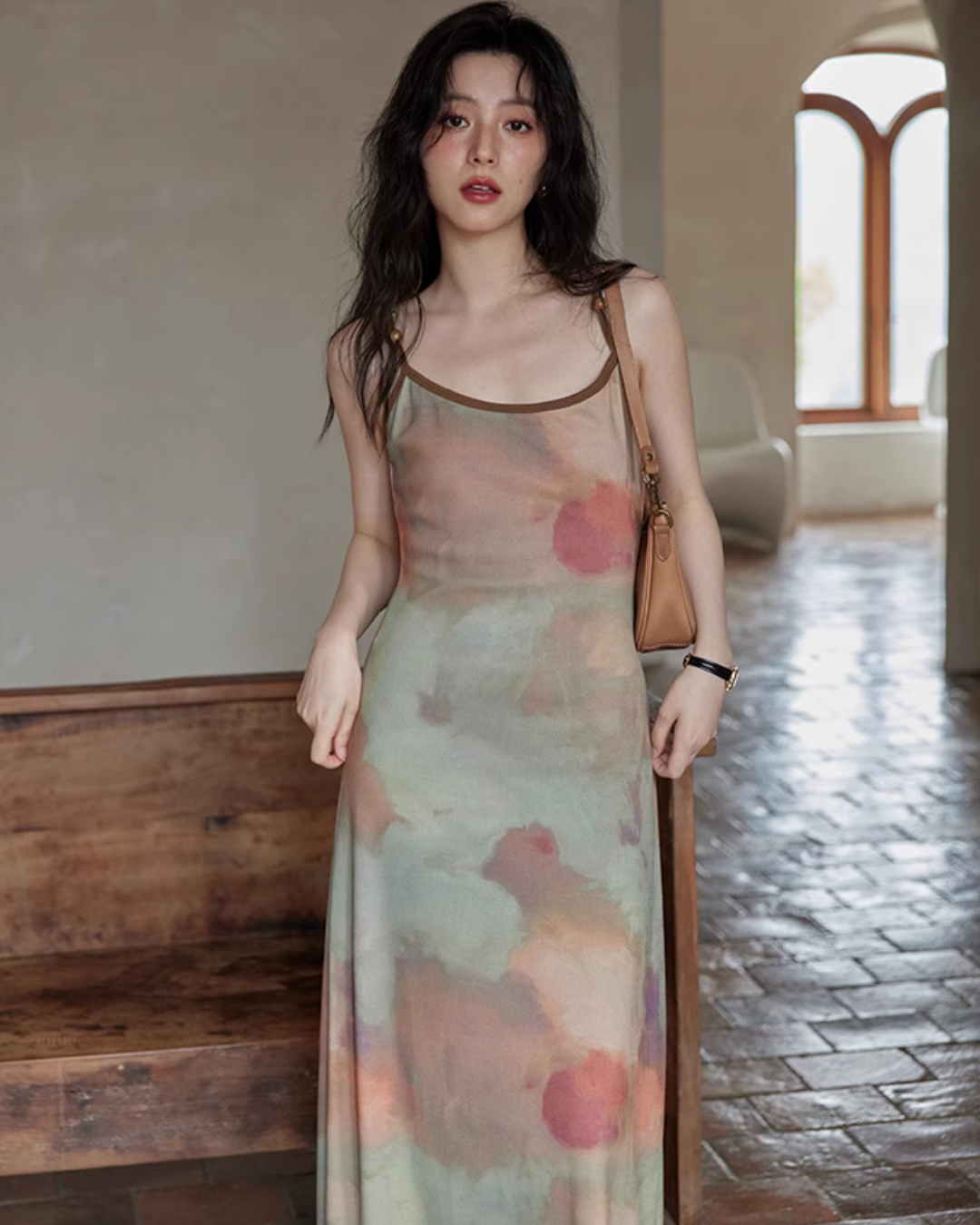 Marble Pattern Camisole Long Dress SMS0013