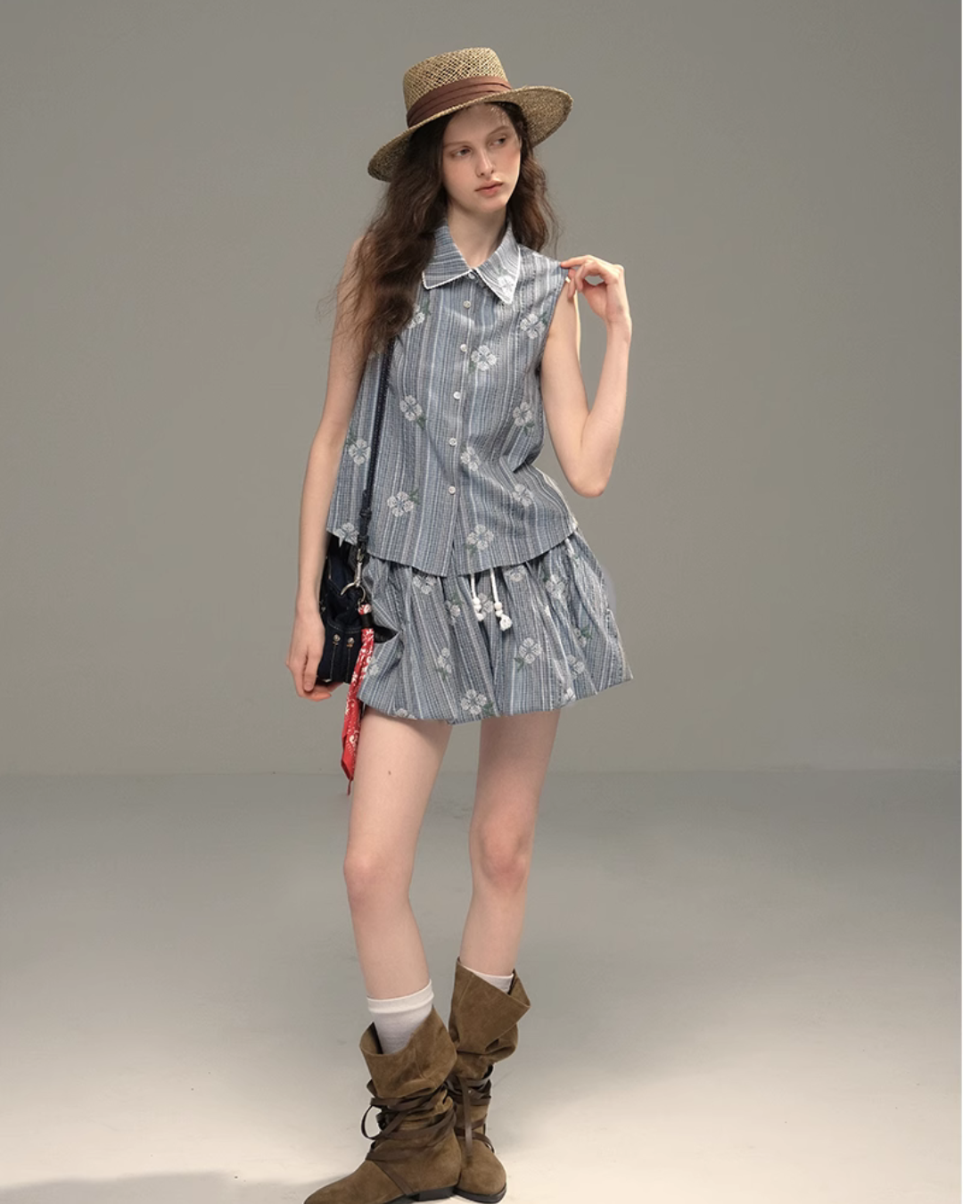 Flower Shirt Vest / Balloon Mini Pants USY0008