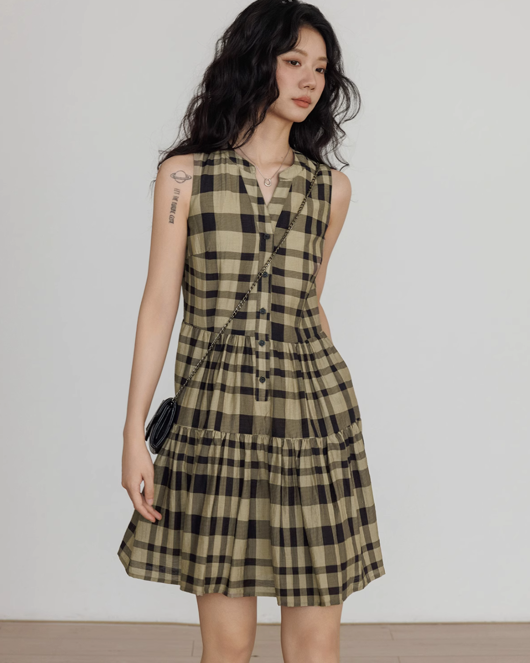 Tiered Check Shirt Mini Dress VAS0055