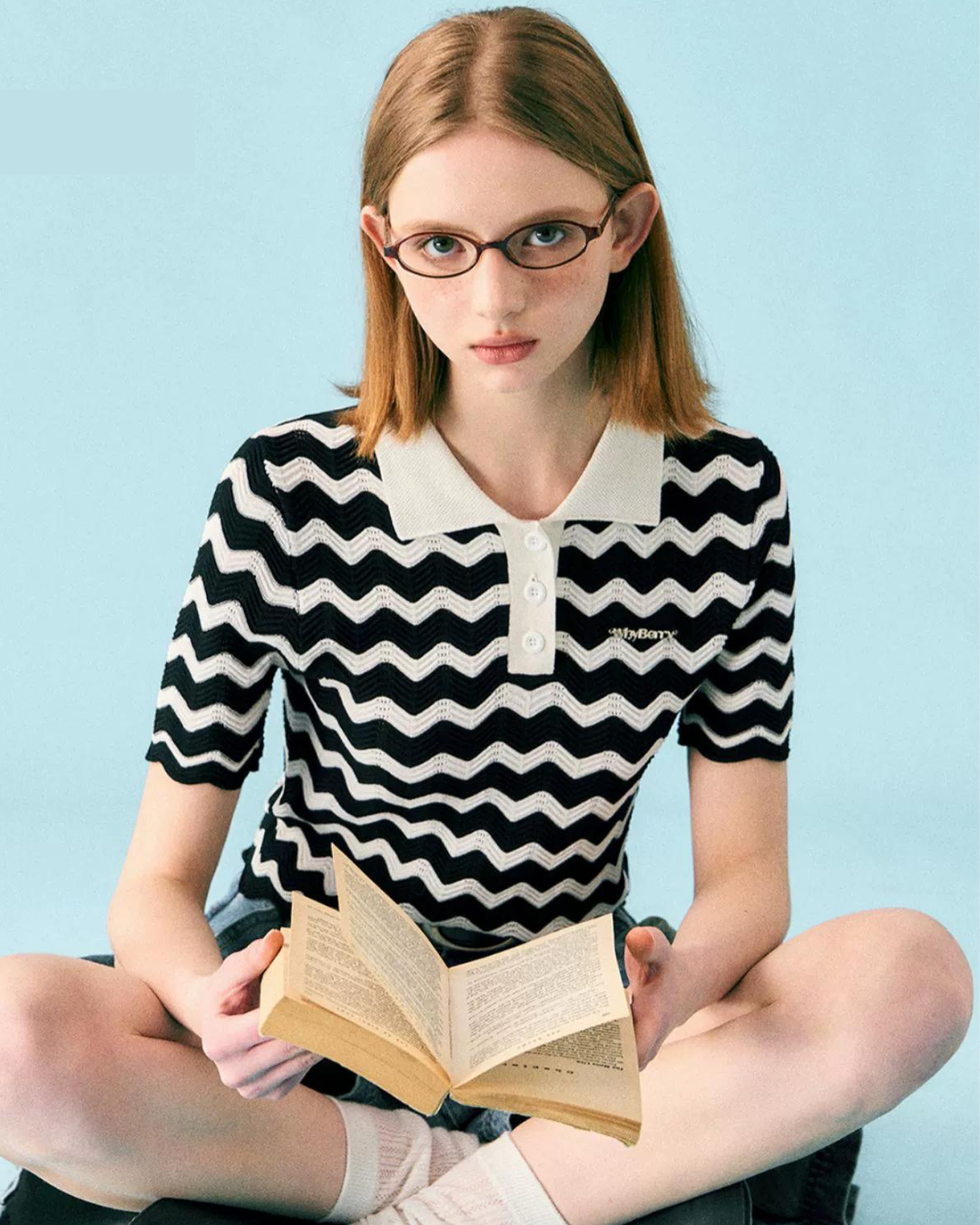 Wave Stripe Short Sleeve Knit WBL0019