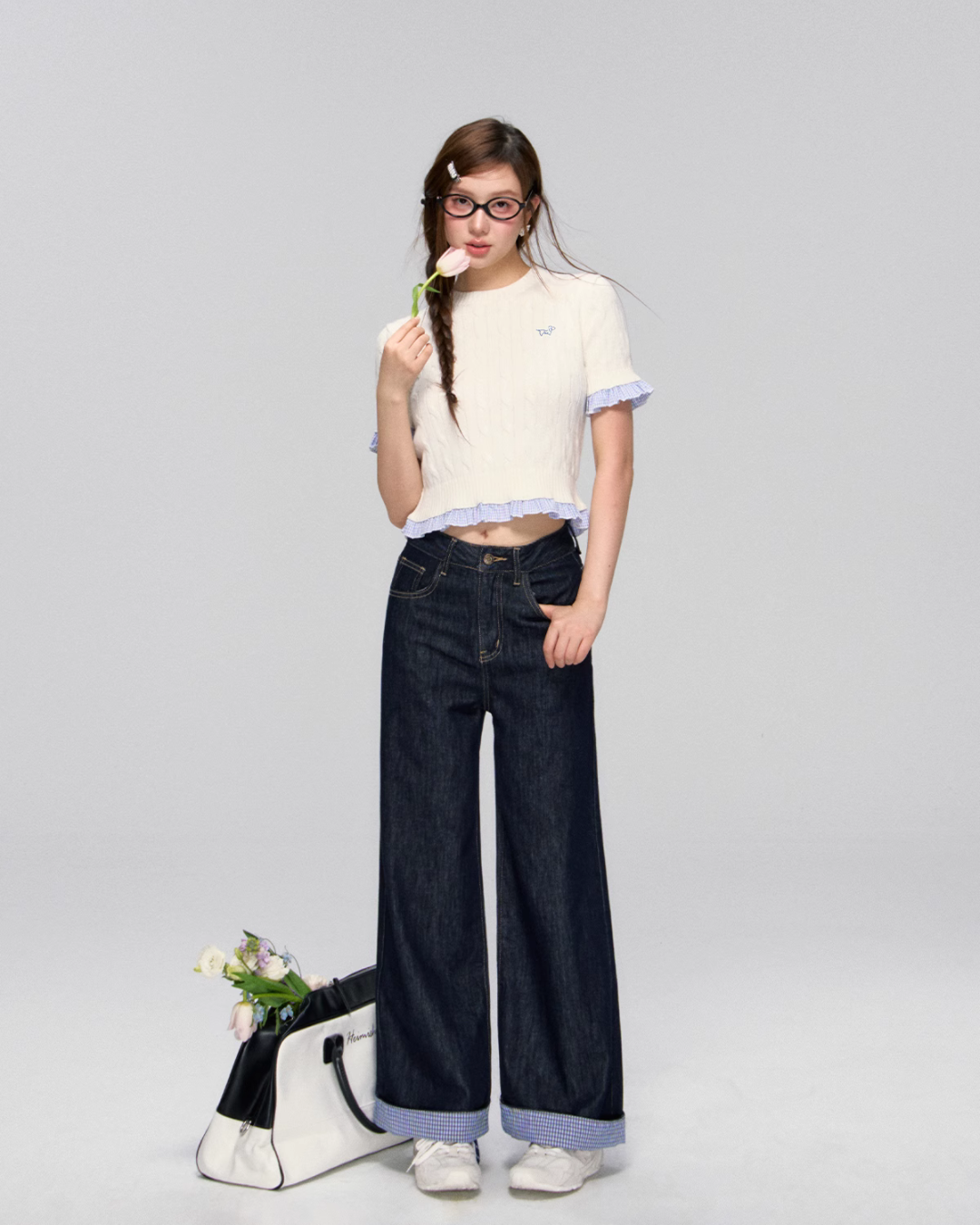 Blue Plaid Patchwork Denim Pants ASG0028