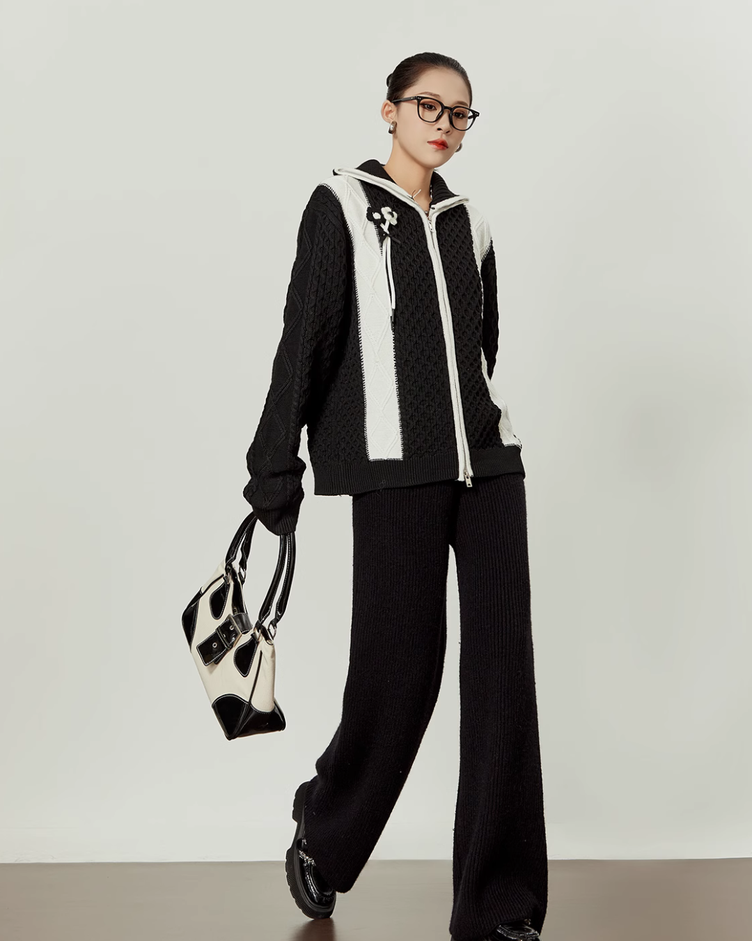 Black & White Double Zip Knit / Long Skirt LLA0337