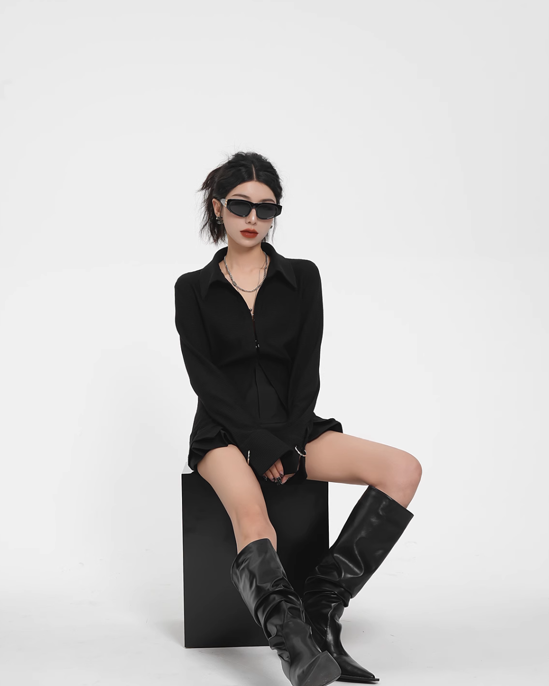 V-Neck Mode Long Sleeve Shirt SRS0294