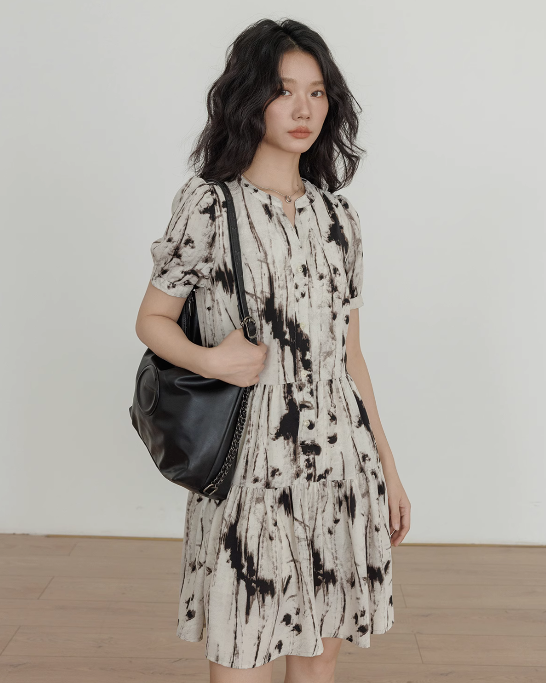 Wood Paint Pattern Tiered Dress VAS0038