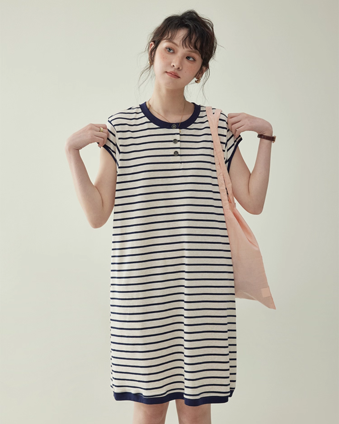 Striped Round Neck T-Shirt Dress AMU0037