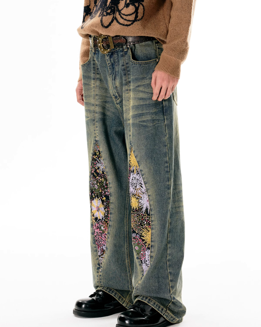 Retro Floral Design Denim Pants ART0001