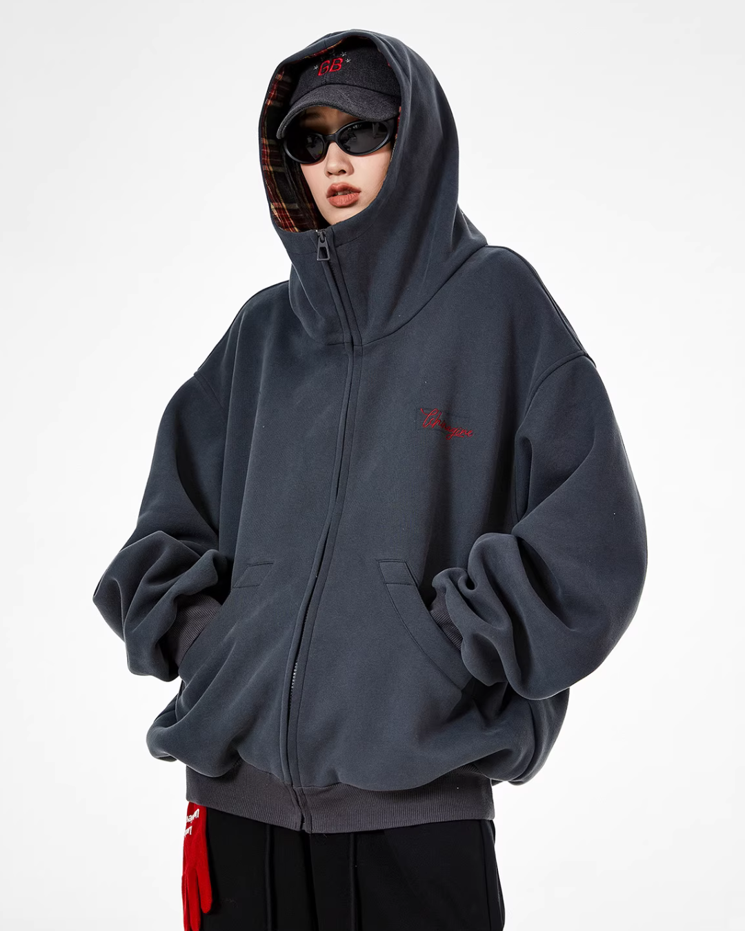 Retro Plaid Stitched Zip Hoodie ICM0069