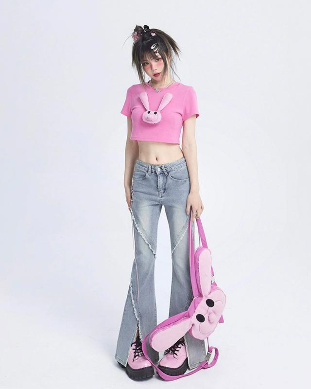 Lace-Up Flared Denim Pants 1SH0003