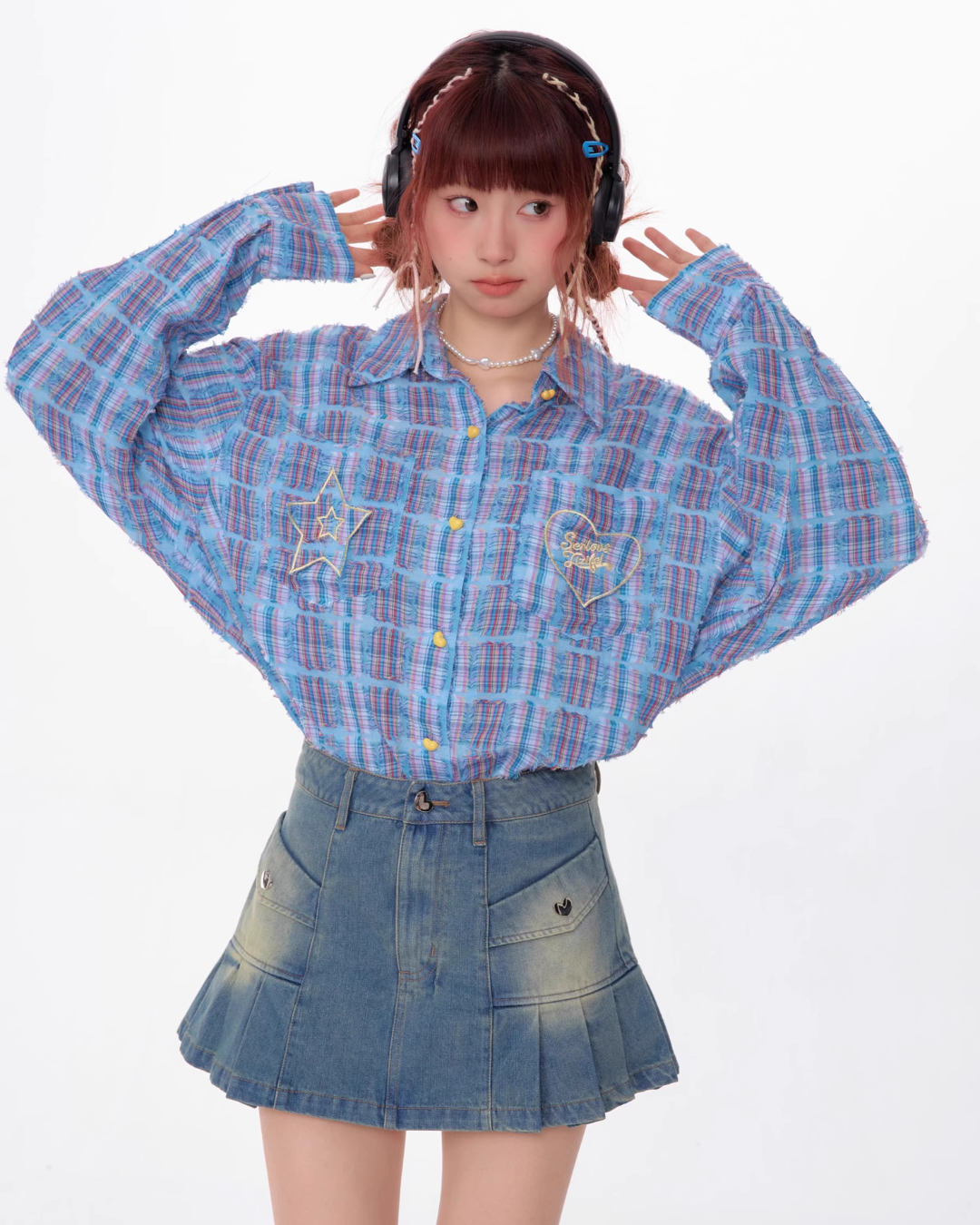 Heart Button Plaid Shirt ZZF0356