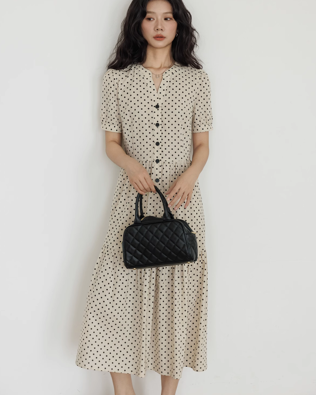 Dot Sheer Puff Sleeve Dress VAS0025