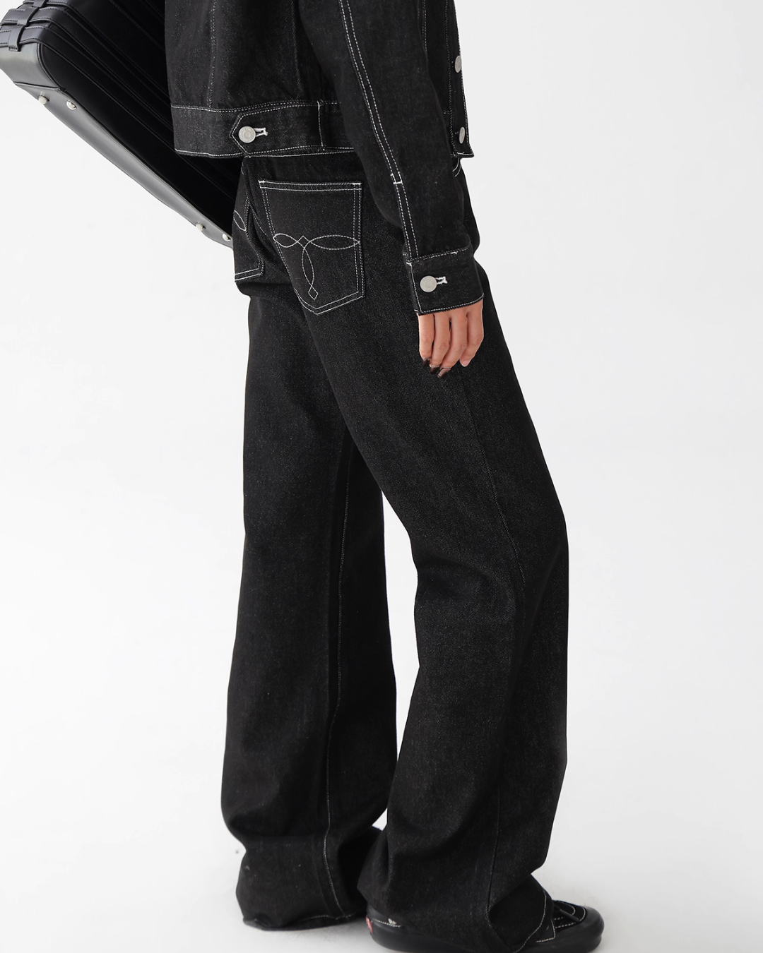High Neck Stitch Denim Jacket / Wide Denim Pants ACS0265