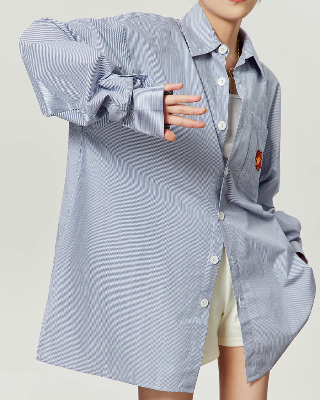 Floral Patch Striped Shirt LLA0051