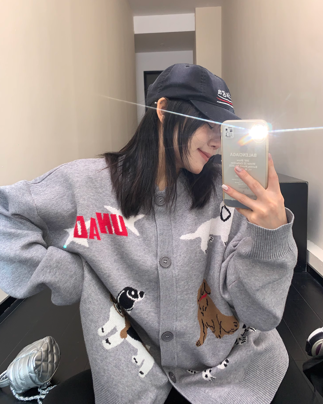 Dog Print Round Neck Knit Cardigan YLS0590