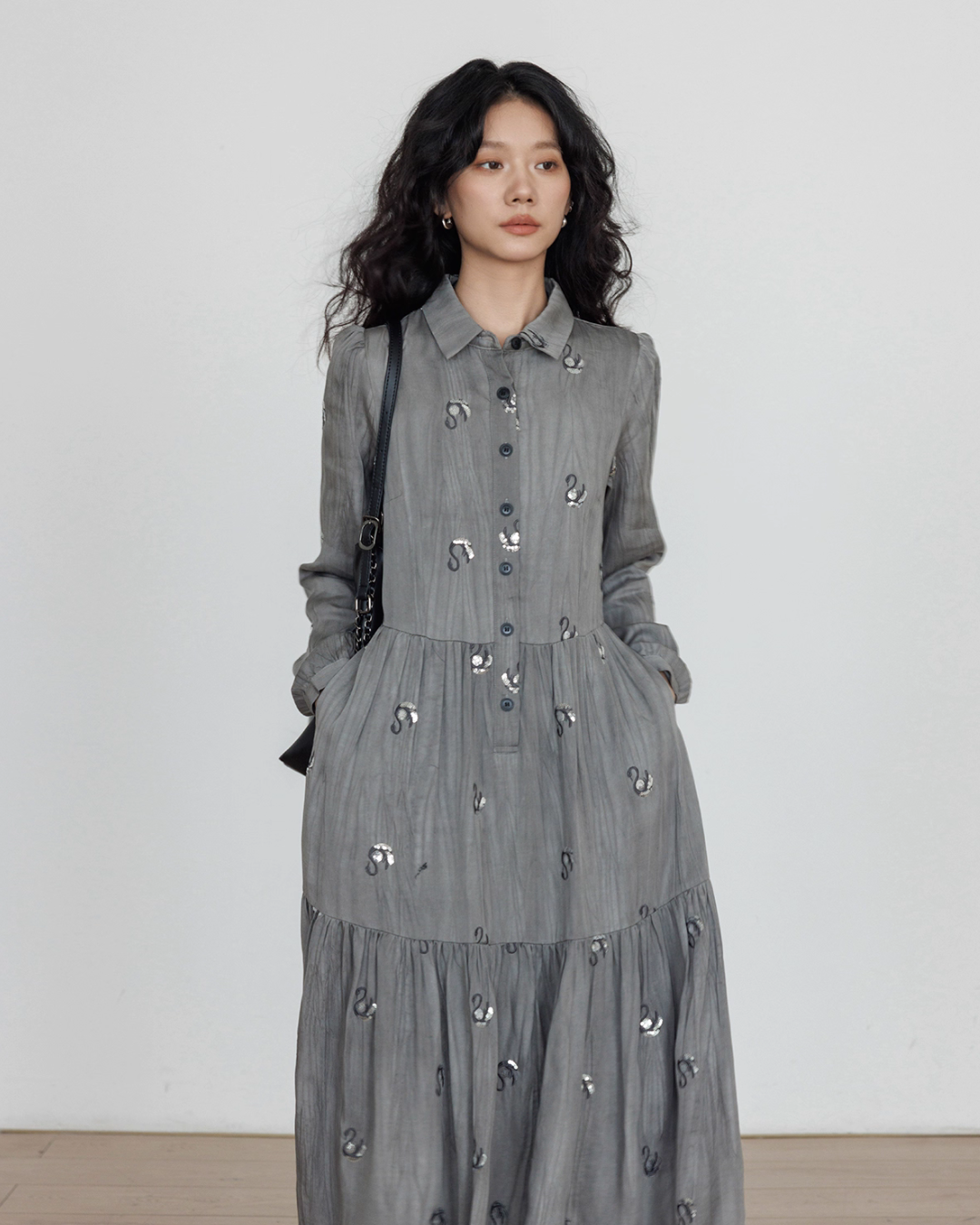 Long-Sleeve Shirt Flare Long Dress VAS0159